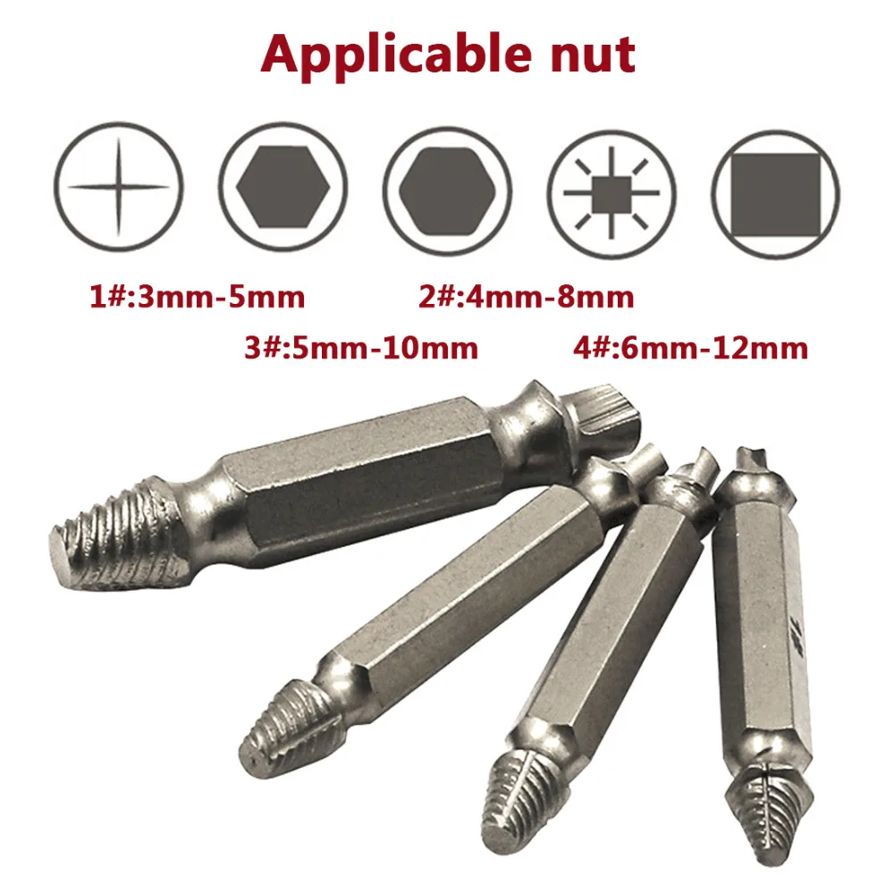 

4PCS/Set Double Side Damaged Screw Extractor Drill Bits Out Remover Bolt Stud Tool