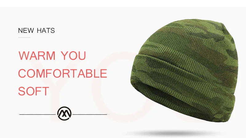 Новые зимние мужские вязаные шапки брендовые зимние теплые Gorros Touca камуфляжные уличные походные армейские воины мужские шапки тюрбан с черепом из хлопка