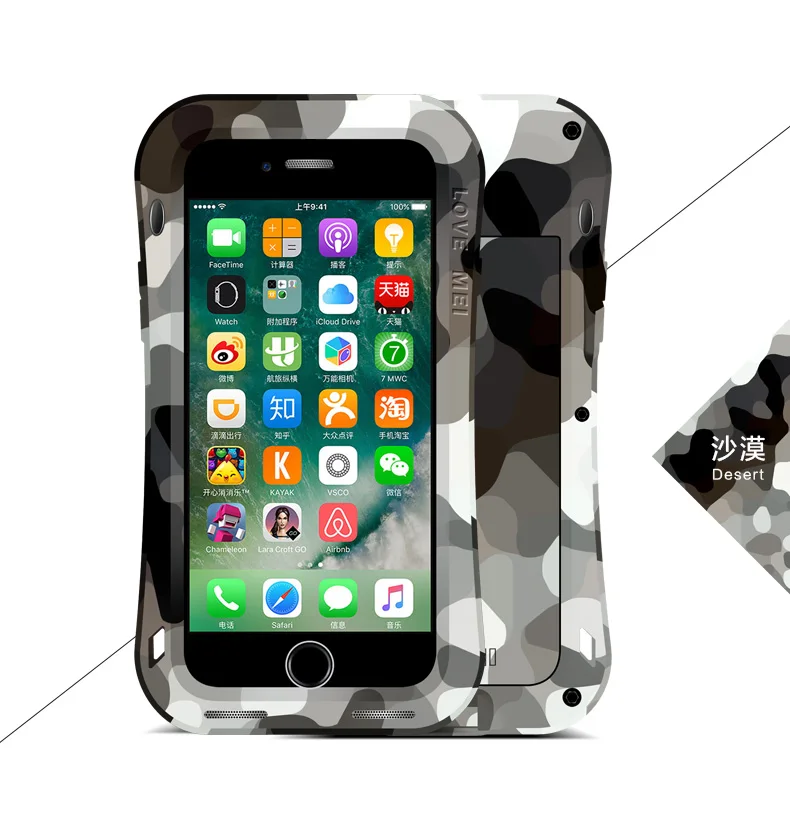 Love Mei Powerful CAMO SERIES small waist Case Cover for iPhone 7 Plus Waterproof Shockproof Aluminum case with Tempered Glass | Мобильные