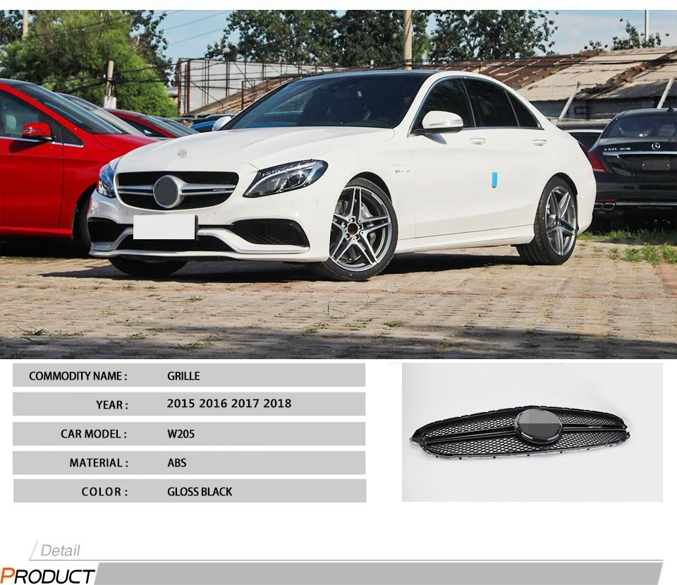 W205 все черный глянец AMG Стиль+ AMG логотип спереди гонки гриль решетка для Mercedes-Benz C-class W205 C180 C220 C250 C300 C350 C400