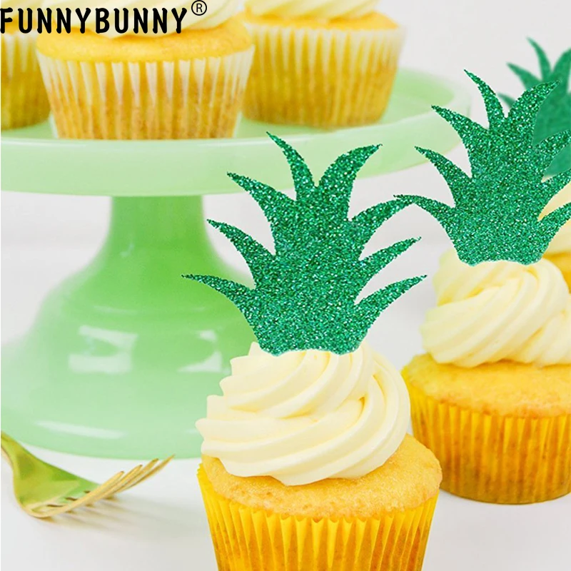 FUNNYBUNNY зеленый ананас кекс Toppers блеск выбирает тропический летний праздничный