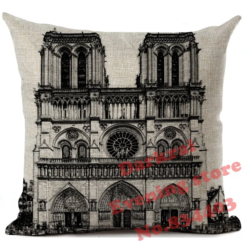 Наволочка для подушки Нотр-Дам Парижа винтажная декоративная льняная наволочка