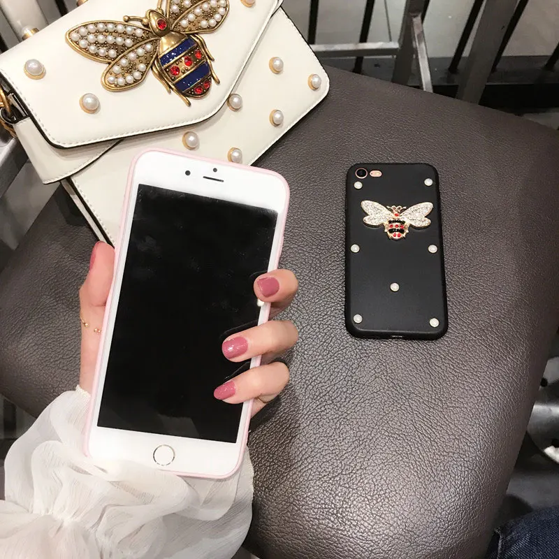 Luxury 3D Bling Diamond Bee Pearl Silicone Case for Samsung Galaxy S6 S7 edge S8 S9 Plus Note 9 8 A3 A5 A7 2017 A6 2018 A8 J3 J5 |
