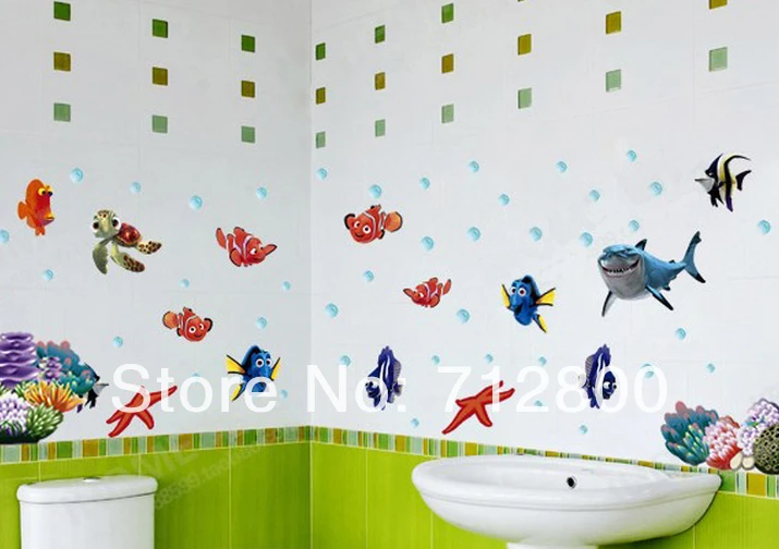 Рыба и пузырь съемный 3d обои на стенах Ванная комната декора Наклейки стену для