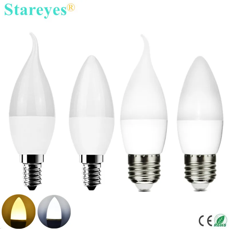 1 шт. E14 E27 SMD 2835 10 LED 3 Вт Светодиодная лампа в форме свечи 220В высокая яркость