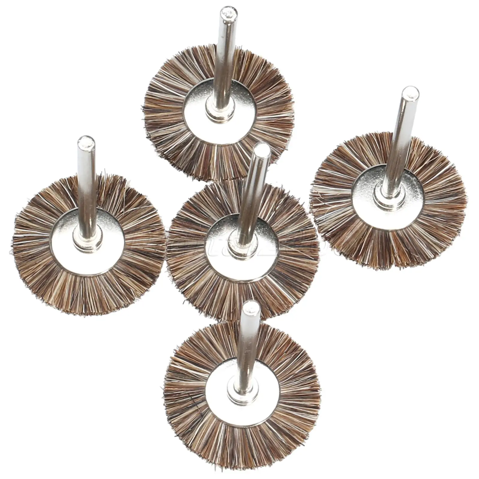 

5 Pcs Silver Tone Shank Brown Fibre Grinding Polishing Buffing Bur Brush Wheel Dremel Rotary Tool Brushes