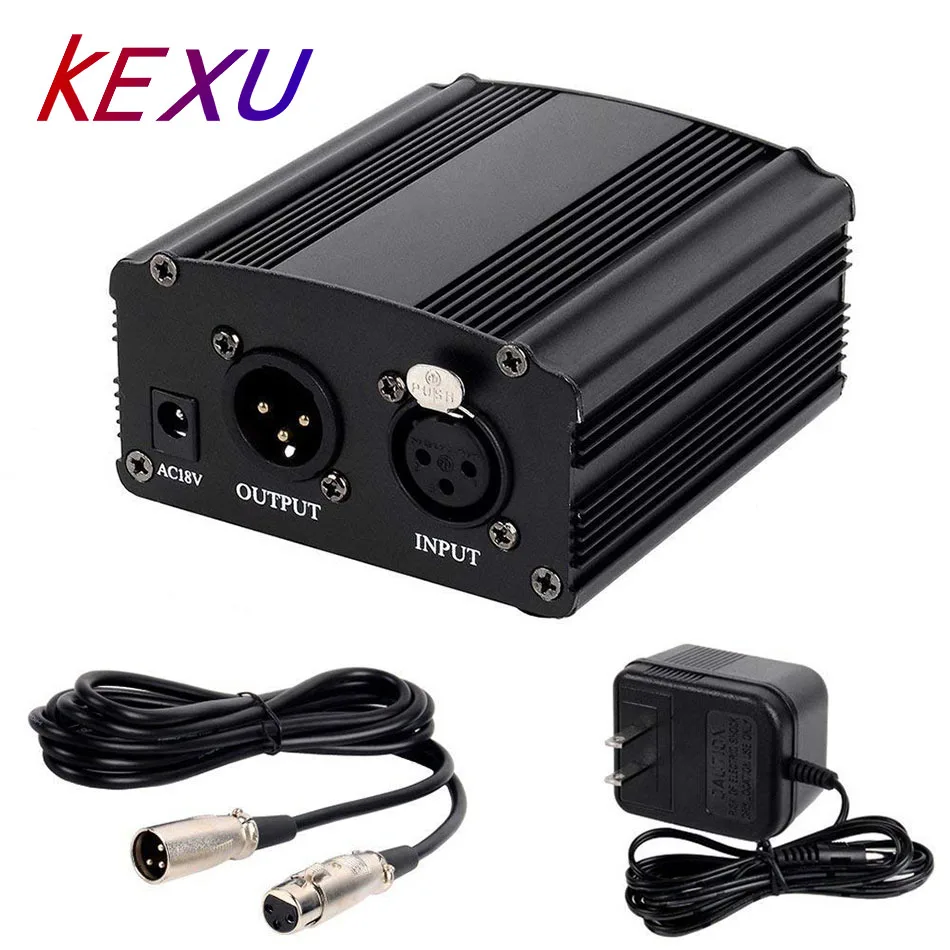 KEXU 1 канальный XLR фантомный блок питания 48 В для конденсаторного микрофона с