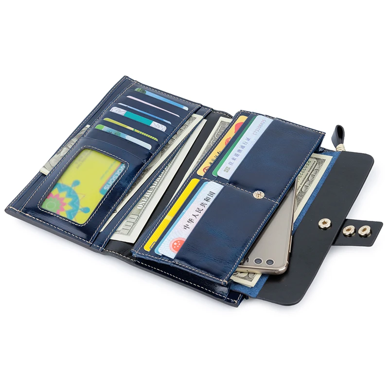 

2019 New Zipper Women Wallet Purse Genuine Leather Female Long Wallets With Blue/Black 3 Colors Men Small Card Holder Wallets