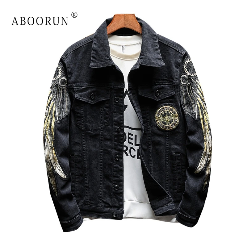 Мужская джинсовая куртка ABOORUN Hi Street модная с золотой вышивкой в виде крыла