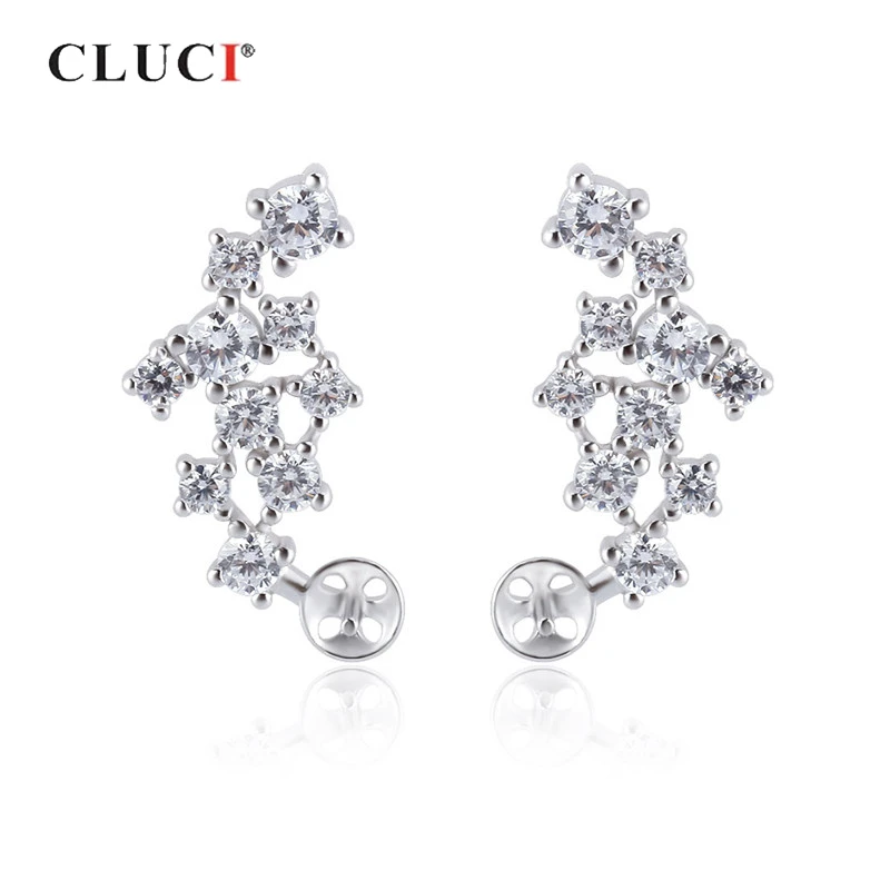 

CLUCI Fahion Women 925 Sterling Silver Stud Earring for Party Symmetic Geometric Zircon Pearl Earring Mounting Jewelry SE131SB