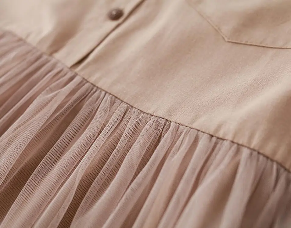 

2018 Mori Girl Style Dress Summer Newest Women Students Literary Mesh Patchwork Stand Collar Loose Cotton Linen Dresses LY930