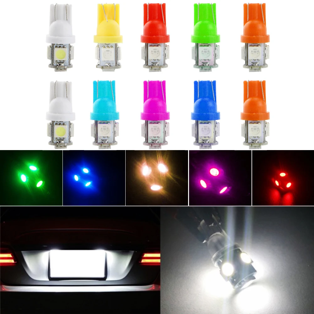 Dozzlor 10 шт. DC12V T10 5050 5SMD 5 Вт светодиодная лампочка мини сигнальная индикация
