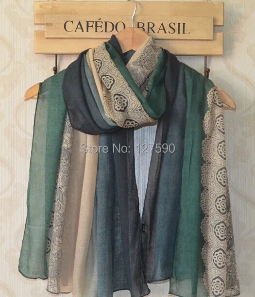 Новинка 2014 зимний шарф с градиентом кружевной принтом модная шаль Женский хиджаб