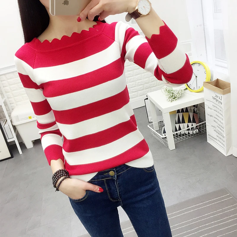 

Women Casual Autumn Striped Crochet Sweaters Fashion long sleeve Knitted Pullovers Sweaters Top Women Winter Clothes