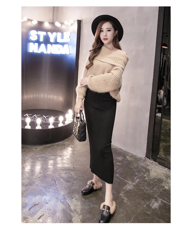 Женская зимняя Длинная шерстяная юбка с эластичной талией, юбка-карандаш, Женская офисная юбка, винтажная Женская Осенняя юбка