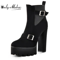 onlymaker ankle boots thick high heel buckle strap for ladies booties woman shoes designer plus size 35 46