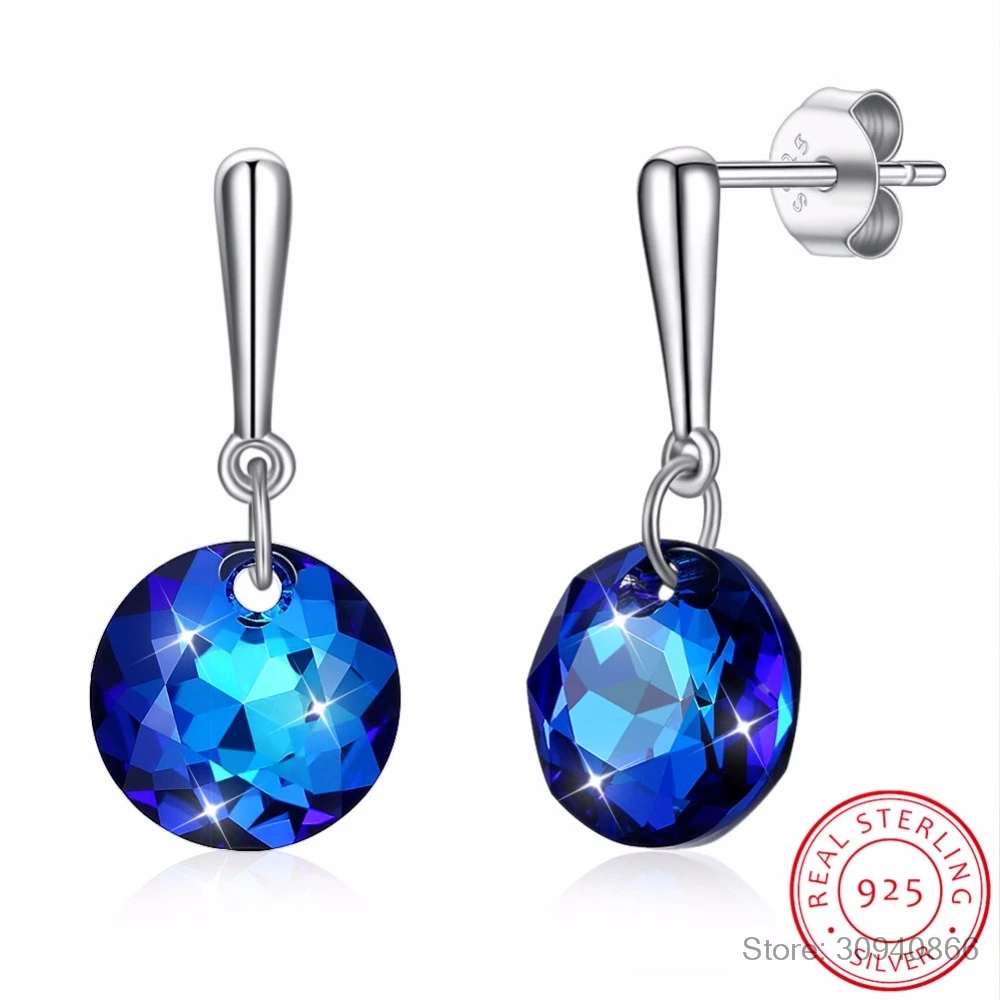Серьги подвески женские из серебра 925 пробы с голубыми