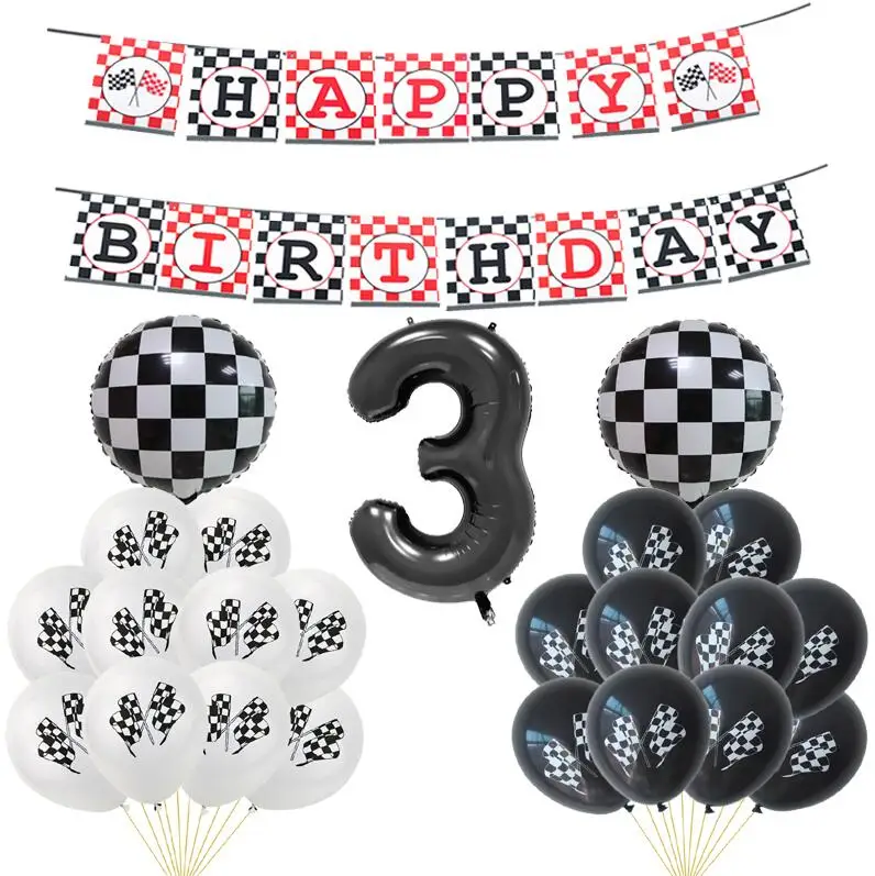 Black 3 1 комплект Гоночный флаг тачки флаги с надписью Happy Birthday клетчатый белый черный автомобиль гоночная линия баннер для вечеринки в честь Дня Рождения декоративные баннеры детские игрушки - Цвет: Black 3