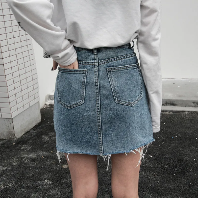 

17zq 2018 Korean Cute cowboy Skirt Ladies Fashion Street Wild Stitching A Word Skirt Fashion Women's Solid Color Skirt S7013
