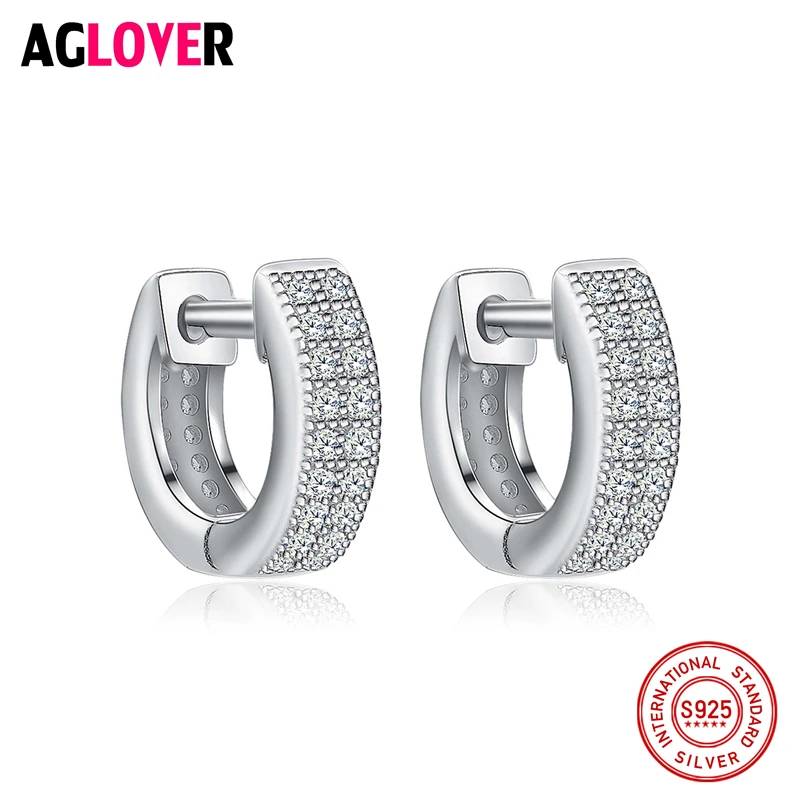 

AGLOVER Real 925 Sterling Silver Hoop Earrings For Women Cubic Zircon Crystal Earring Fashion Wedding Jewelry Gift