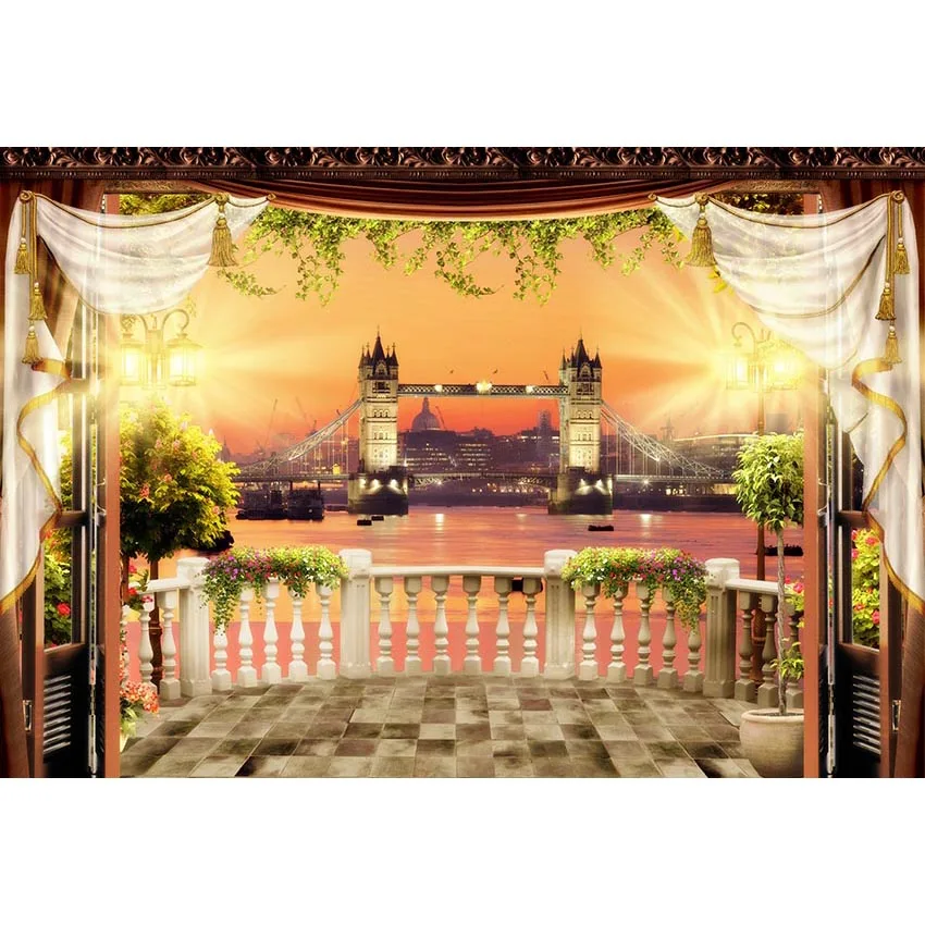 

Vinyl Photography Backdrop View Room Night City Window Studios wedding Children Background G-496