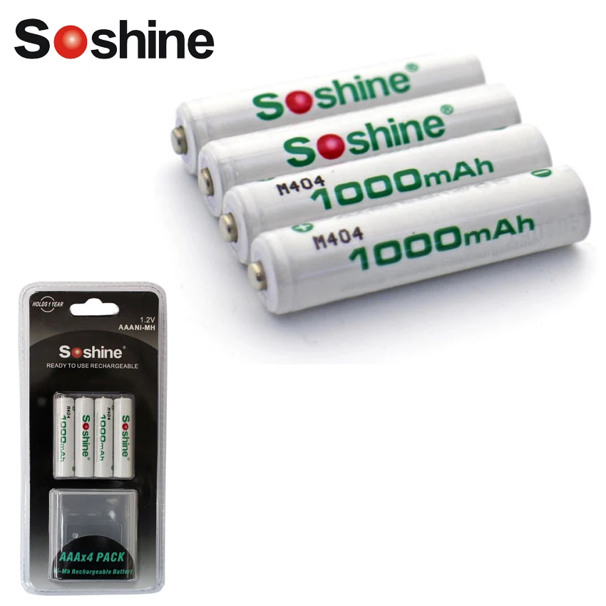 4 шт./лот Soshine RTU AAA 1 2 V 1000 mah аккумуляторная батарея Ni-MH с коробкой для батарей |
