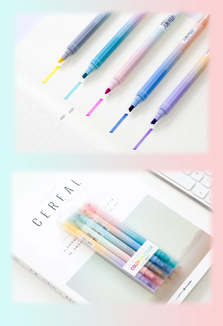 Kawaii двуглавый флуоресцентная ручка Bullet Journal искусство рисования маркером студент Цвет граффити ручка для офиса 5 шт./кор