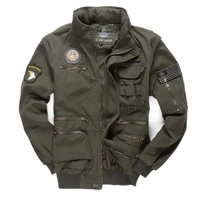ARMY GREEN Новые военные мужские куртки s 101 летные куртки с капюшоном со съемным рукавом мужские повседневные куртки мужские брендовые Рабочие куртки одежда 4XL BF657 - Цвет: ARMY GREEN