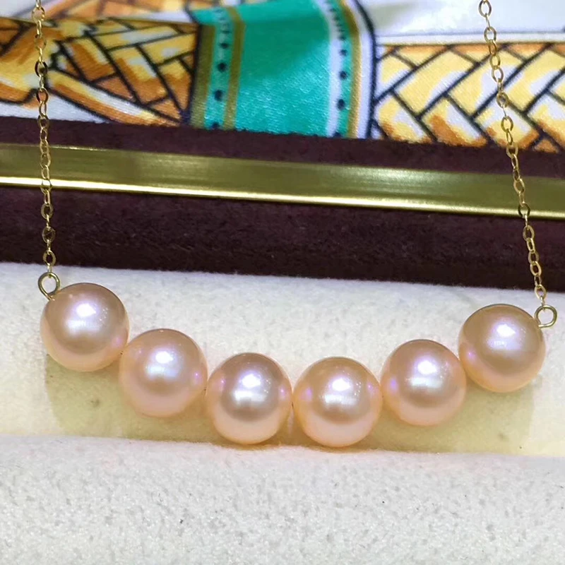 100% настоящая 18k AU750 золотая цепочка для ключицы жемчужное ожерелье женщин девочек