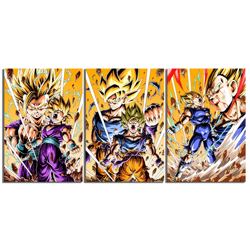 3 шт. Мультяшные картины Dragon Ball аниме плакат Супер Saiyan ГОКу Гохан и Вегета картина холст картины настенные художественные картины