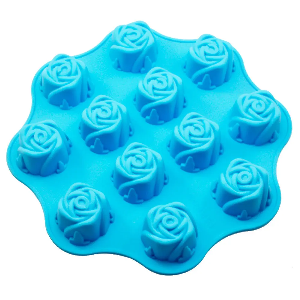 

Microwave oven silica gel cake mould 12 hole rose jelly pudding ice cube grids molds Handmade silicone soap making mold