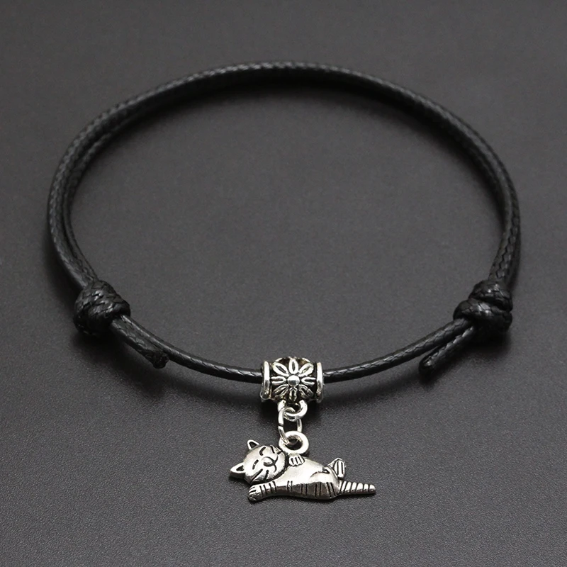 Black Новинка, подвеска Happy Smile Cat с красной нитью, браслет на веревке, черный, кофейный, ручной работы, браслет для женщин и мужчин, ювелирные изделия - Окраска металла: Black