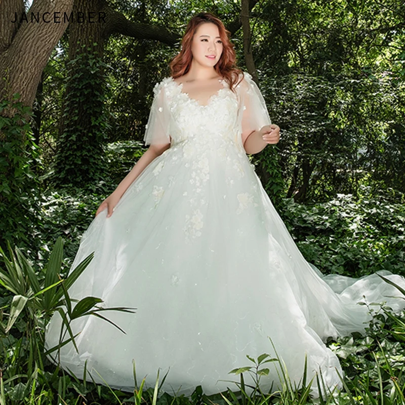 JANCEMBER/Свадебные платья больших размеров фатиновые Платья с коротким рукавом и v
