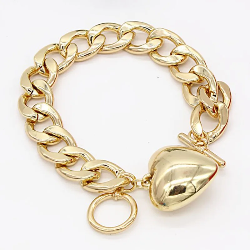 

FARLENA Bracelets for Women Men Gold Color Metal Chain Woman Bracelets With Heart Shape Pendant Fashion Jewelry 19cm BR101