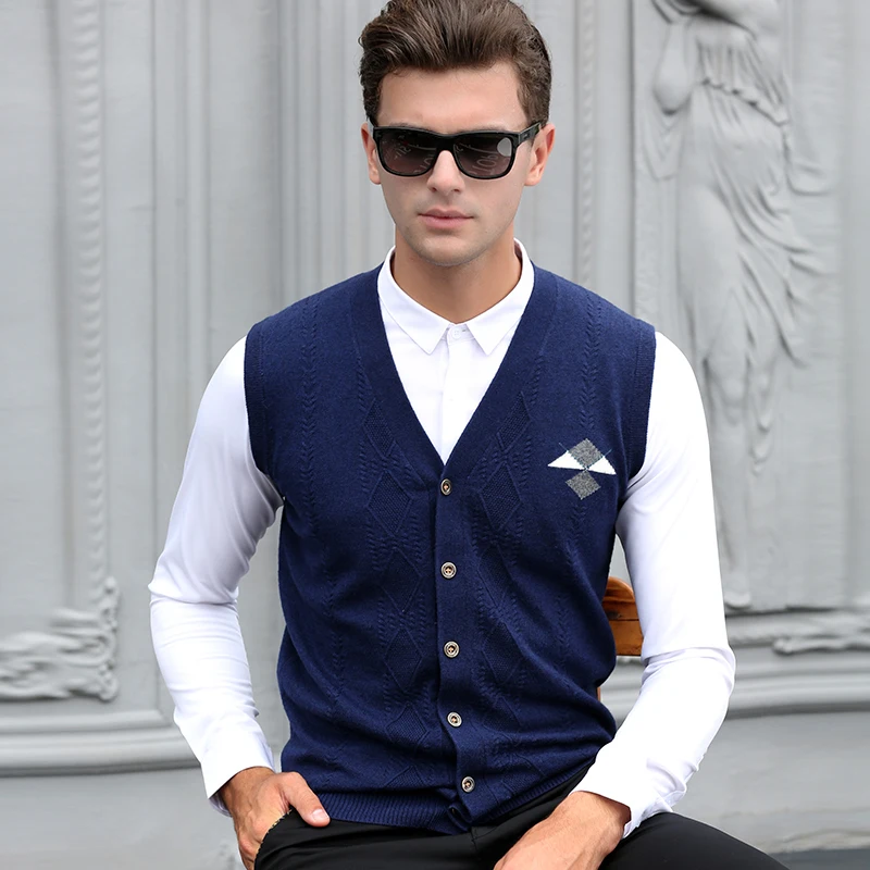 Новый дизайн мужские осень кашемировый свитер жилет Мода плед без рукавов