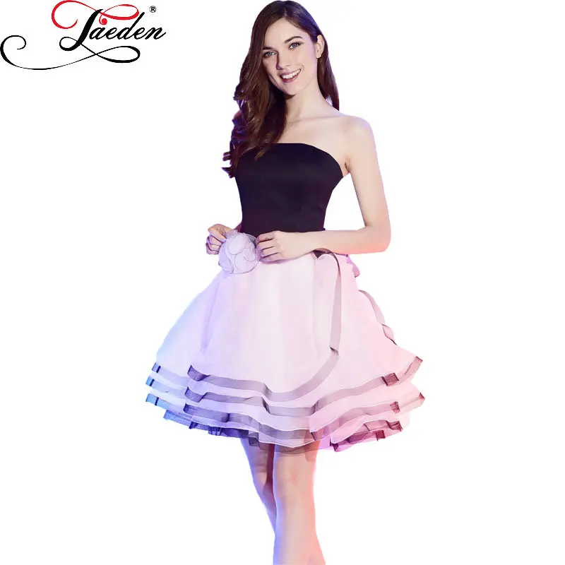 JAEDEN Stylish Black Strapless Homecoming Dresses Flowers Tiered A Line Sleeveless Above Knee 2017 E144 Back Zipper Party Gowns | Свадьбы и