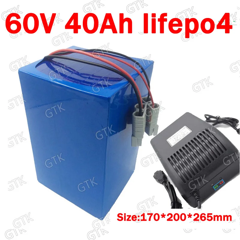 

GTK lithium 60V 40Ah lifepo4 battery with BMS deep cycle for 3000w Electric Bicycle Forklift Scooter motorcycle AGV +10A charger