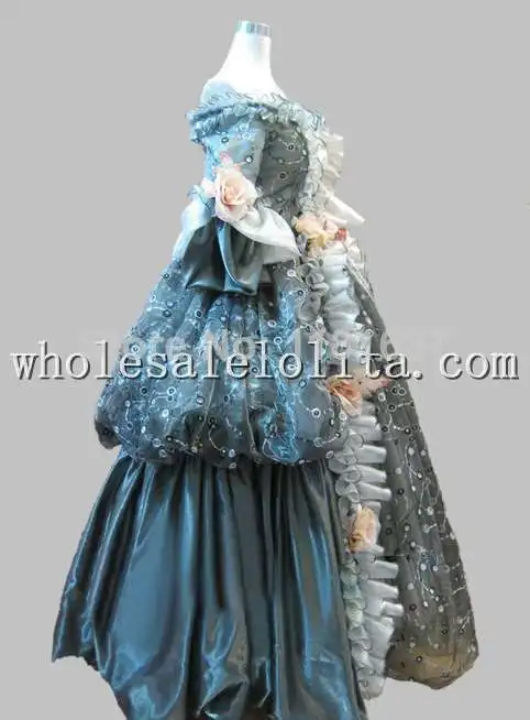 17 18-го века серый цветочный Антуанетта Мари с открытыми плечами Барокко Рококо