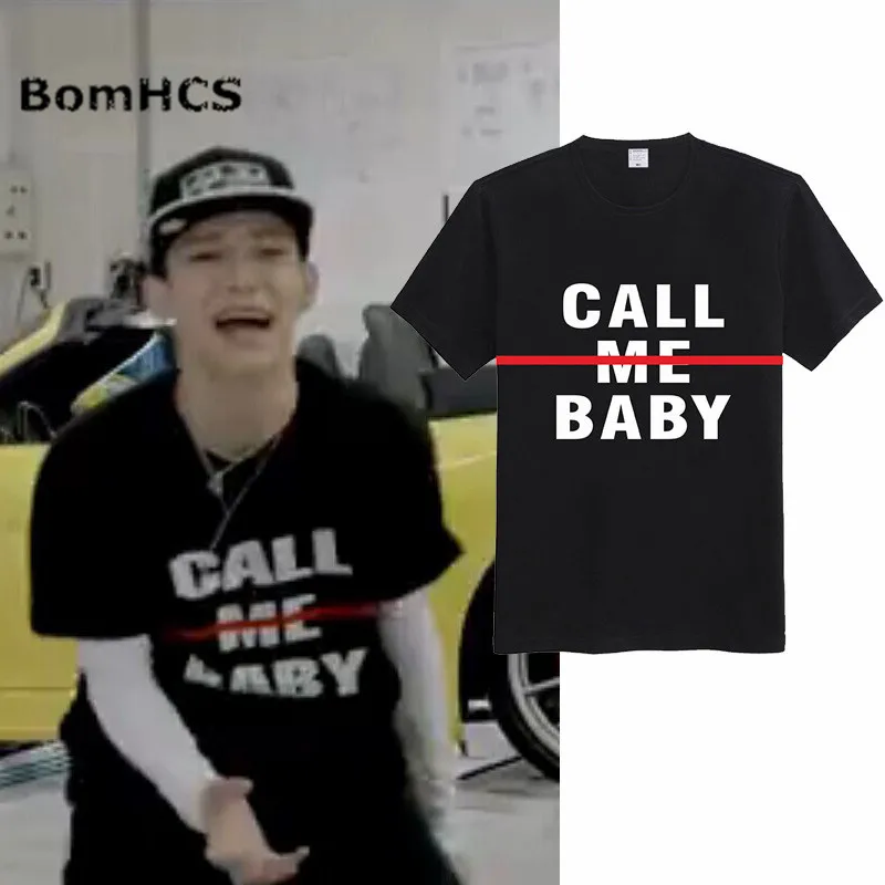 

Футболка BomHCS в стиле Kpop, с надписью EXO CALL ME BABY, летняя хлопковая футболка с коротким рукавом для мальчиков и девочек, поддержка фанатов