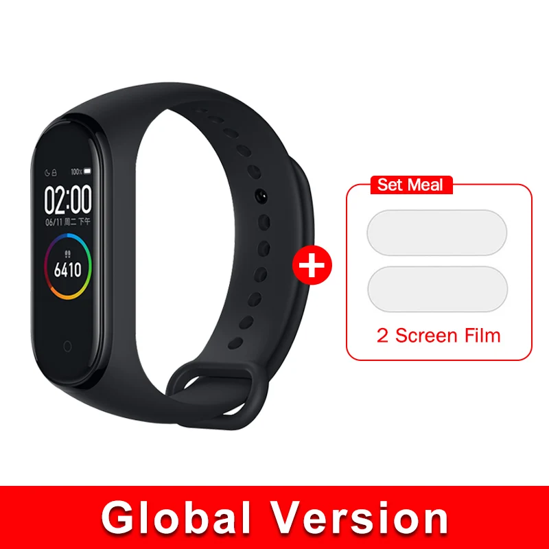 EN Add 2 Screen Film Оригинальная глобальная версия Xiaomi Mi Band 4 Smart Miband, новейший музыкальный браслет, пульсометр, фитнес, 135 мА/ч, цветной экран, Bluetooth 5,0 - Цвет: EN Add 2 Screen Film