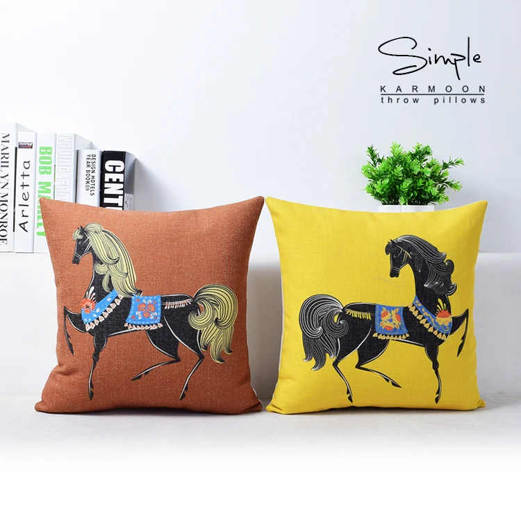 Восточный картина подушка с лошадью крышка стола льняные китайский лошадей