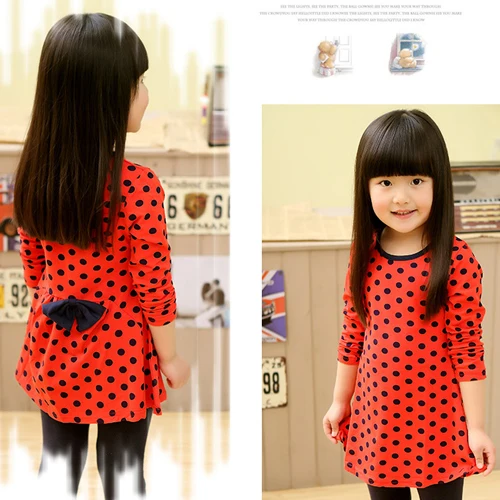 100% High Elasticity cotton princess girls autumn dress baby anti-pilling bow-knot long-sleeve fashion clothing 24108-10 | Детская