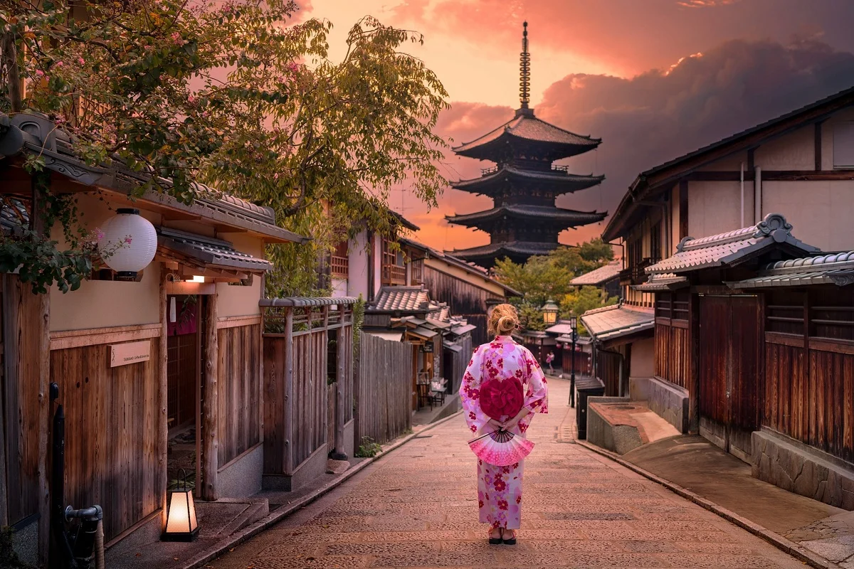 Япония пейзаж Kyoto улица девушка пагода закат MD377 фоновая стена на заказ