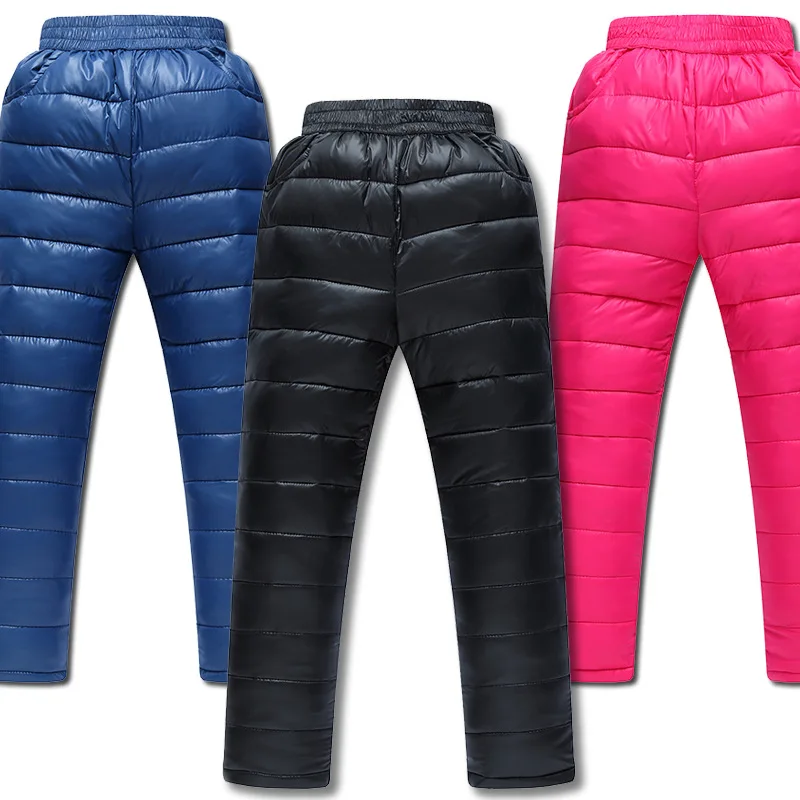 Зимние Пуховые штаны для мальчиков и девочек детская модная однотонная парка