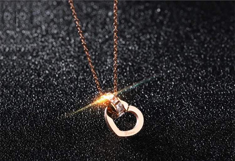 Sweet Pendant Necklaces Heart Rose Gold Stainless Steel Round Pure White Cubic Zircon Link Chain Romantic Designer Women Jewelry | Украшения