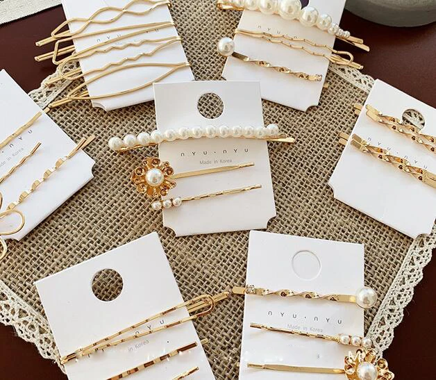 2019 Korea Imitiation Pearl Hairpins Metal Gold Color Rhinestones Hair Clips Accessories for Women Hollow Flower Hai | Украшения и