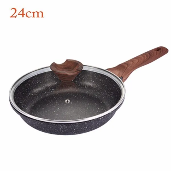 24cm pan with cover Здоровая каменная сковорода Maifan с антипригарным покрытием, сковорода для стейка, Высококачественная кухонная посуда, блинница, яичный горшок, без дыма, кухонная плита, инструмент 20-28 см - Цвет: 24cm pan with cover