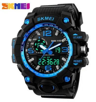 blue 1155 SKMEI стильные мужские часы, спортивные часы с двойным дисплеем, мужские часы, спортивные часы, люксовый бренд, светодиодный, военные, водонепроницаемые мужские наручные часы - Цвет: blue 1155