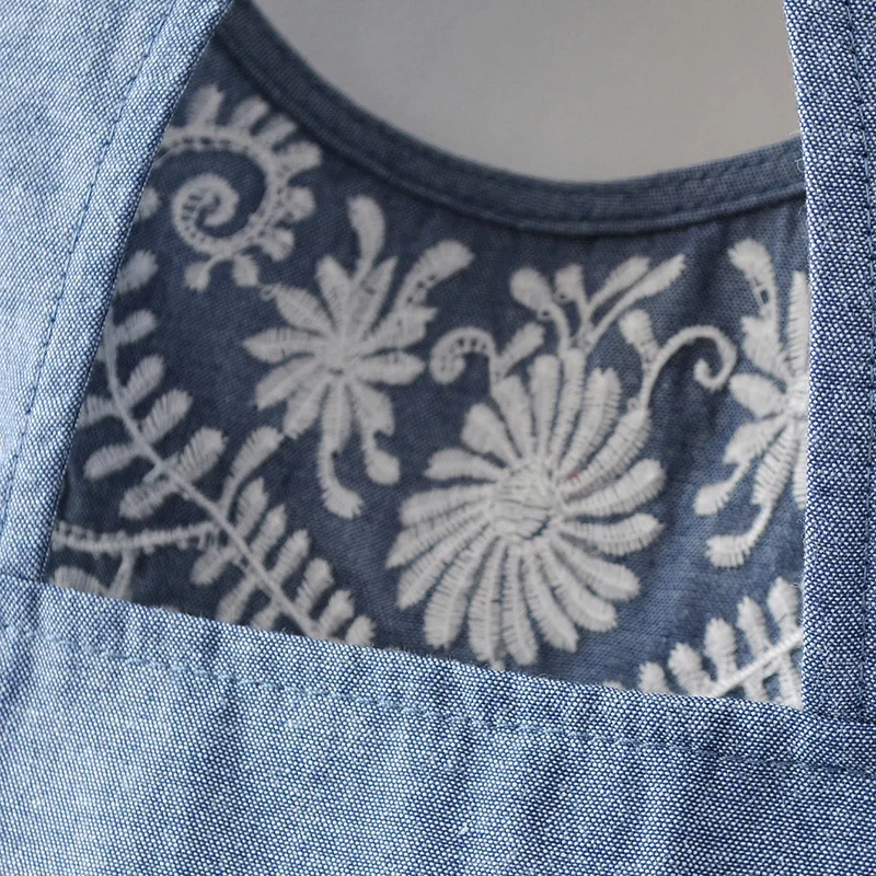 Для женщин Элегантный Вышивка рукавов джинсовые рубашки с вырезом на спине