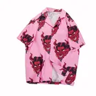 Рубашка мужская с принтом дьявола, уличная одежда в стиле хип-хоп, с коротким рукавом, с цветочным принтом, в стиле Харадзюку, гавайская корейская мода, лето
